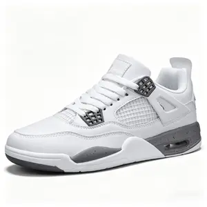Men's All-White Retro Athletic Sneakers with Air Cushion Technology - Lightweight Non-Slip Trainers for Sports, Training, and Street Style