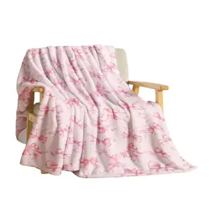 Bowknot Pattern Blanket, Soft Flannel Warm Throw Blanket, Air-conditioned Room Blanket, Warm Nap Blanket for Home Office Travel