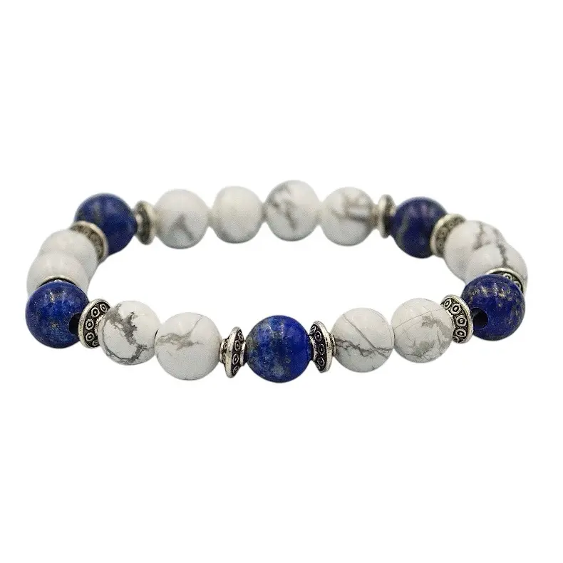 Lapis Lazuli & White Howlite Sacred Wisdom Bracelet - Natural Beads, Silver Accents, Natural Stone Design