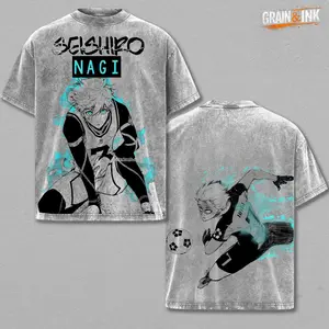Nagi Seishiro Tee, Blue Lock Anime Vintage Acid Washed, Iconic Dark Striker Graphic Art, Oversized Boxy Fit, Heavy Cotton, Anime Fan Streetwear, Gift for Boyfriend