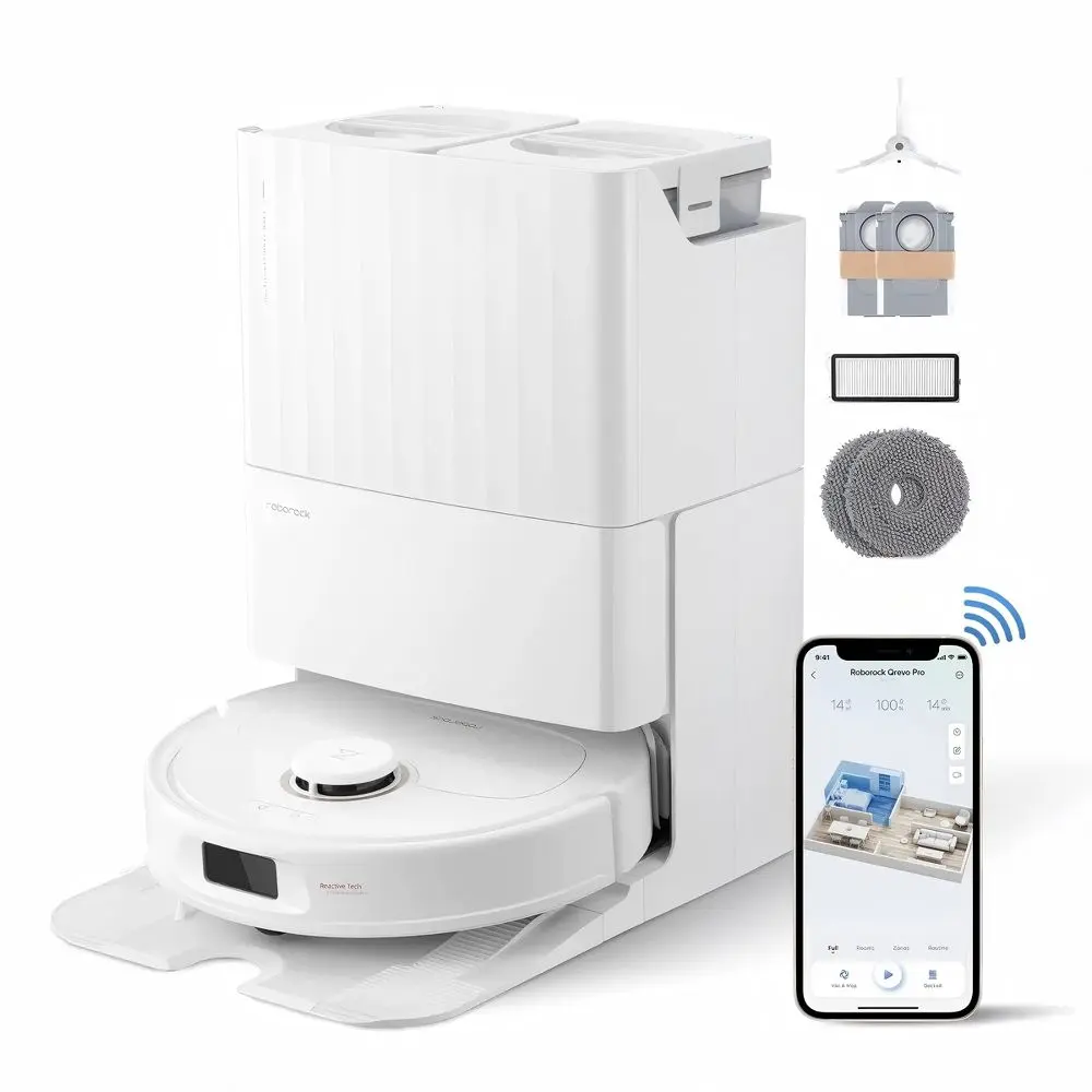 Roborock Qrevo Pro Robot Vacuum and Mop with FlexiArm Edge Mopping Dynamic Hot Water Re-Wash and Re-Mop and 7000 Pa Suction