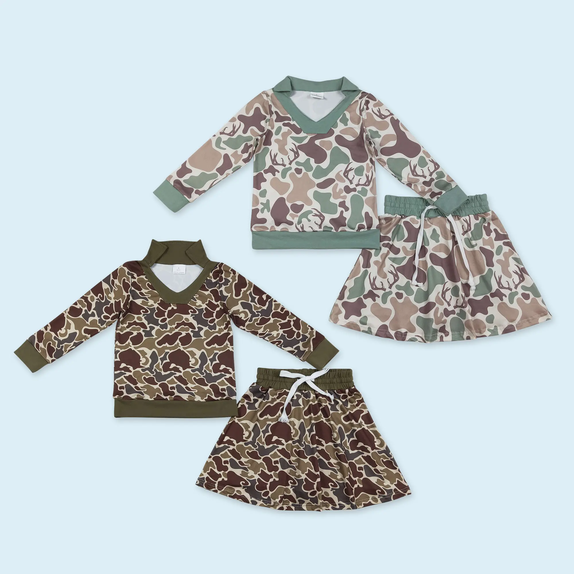Camouflage Pullover top matching skirt girls hunting season outfit