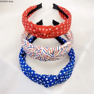 Women's Red White Blue Knot Headbands - Wide Twist Front, Patriotic Star Zigzag Turban, Breathable Stretchy Fabric Hair Bands for 4th of July, Beach Festival Outfits & Chic Ponytail Style