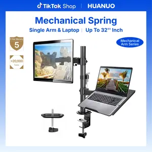 HUANUO HNCM2 Adjustable Monitor Stand with Laptop Tray, Single Arm Desk Mount for 32 inch Screen & 17 inch Laptop, Heavy Duty Ergonomic Bracket Holds 22lbs, 2-in-1 Functionality, Easy Installation