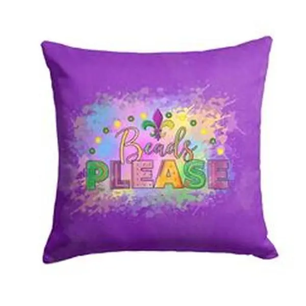 14 x 14 in. Unisex Beads Please Mardi Gras Fabric Decorative Pillow