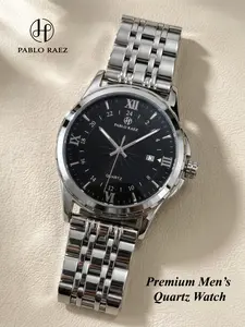 Men's Business Fashion Round Dial Analog Quartz Watch, Fashion Watch for Party, Trendy All-match & Exquisite Watch with Box, Luminous Waterproof Watch