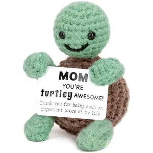 Cute Soft Huggable Handmade Crochet Turtle Stuffed Animal Gift for Mom, Mother's Day & Birthday Desktop Decoration, Memorial Present From Daughter and Son