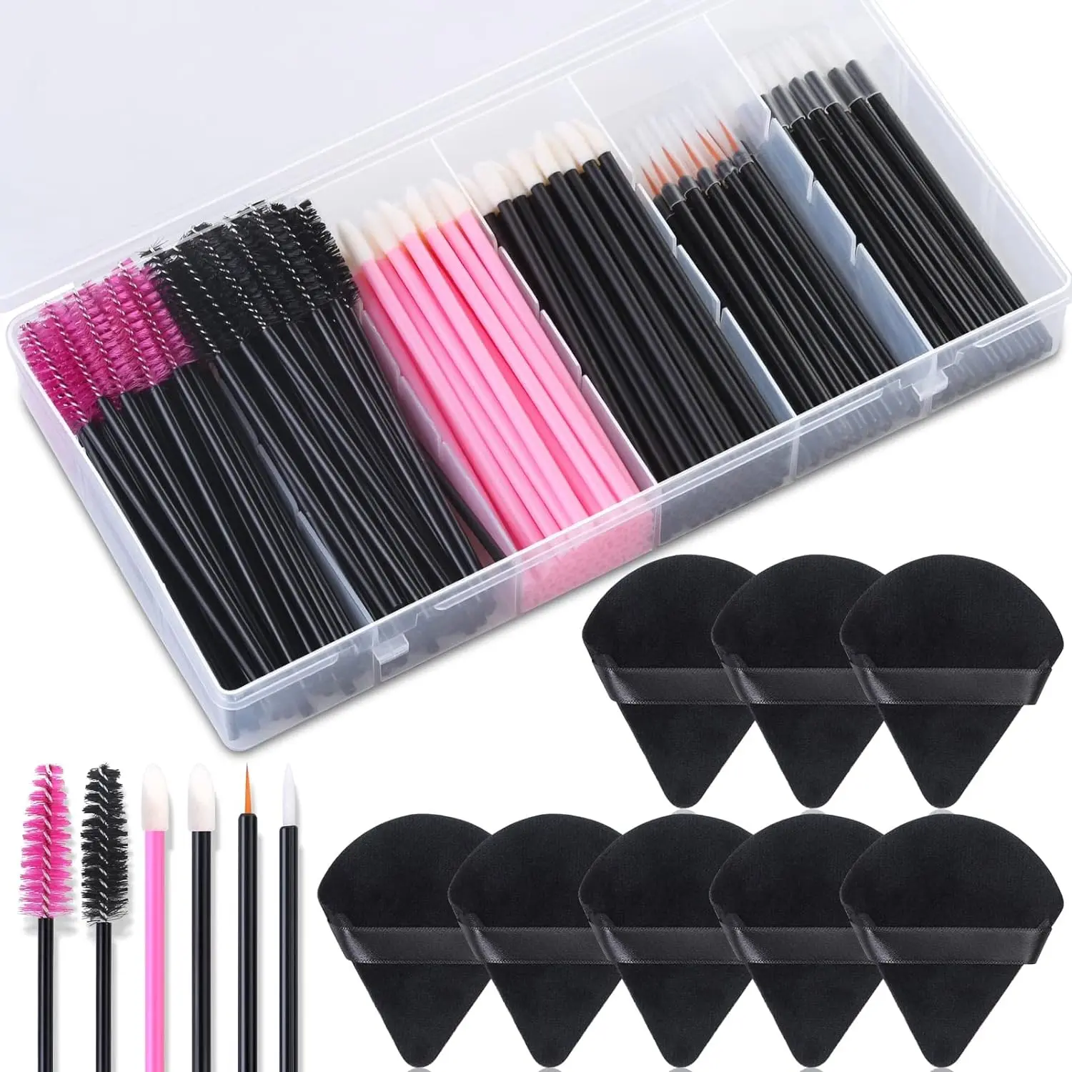 [Summervibes] A Set of 248 Pcs Disposable Makeup Applicators with Triangle Puffs,Mascara Wands,Lip/Eyeliner Brushes,Disposable Makeup Applicator Kit for Makeup Artist Supplies,Hand Tools Kits