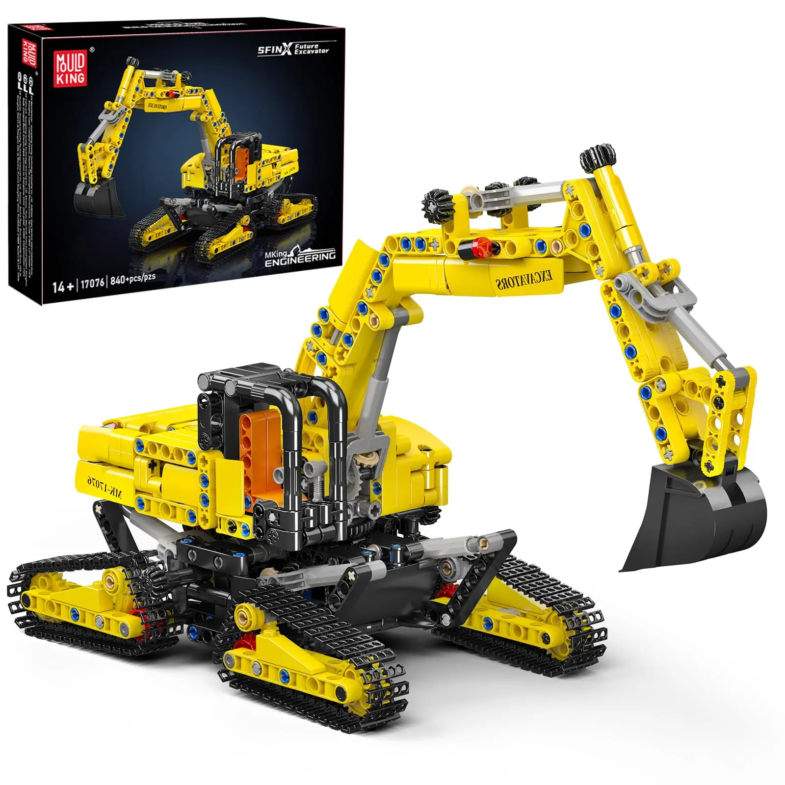 Mould King 17076 ABS Engineering Excavator Building Set, 840-Piece Functional Digger Kit, STEM Toy for 12+ Years, 4-6 Hour Assembly Challenge, Graduation/Thanksgiving Collectible Gift