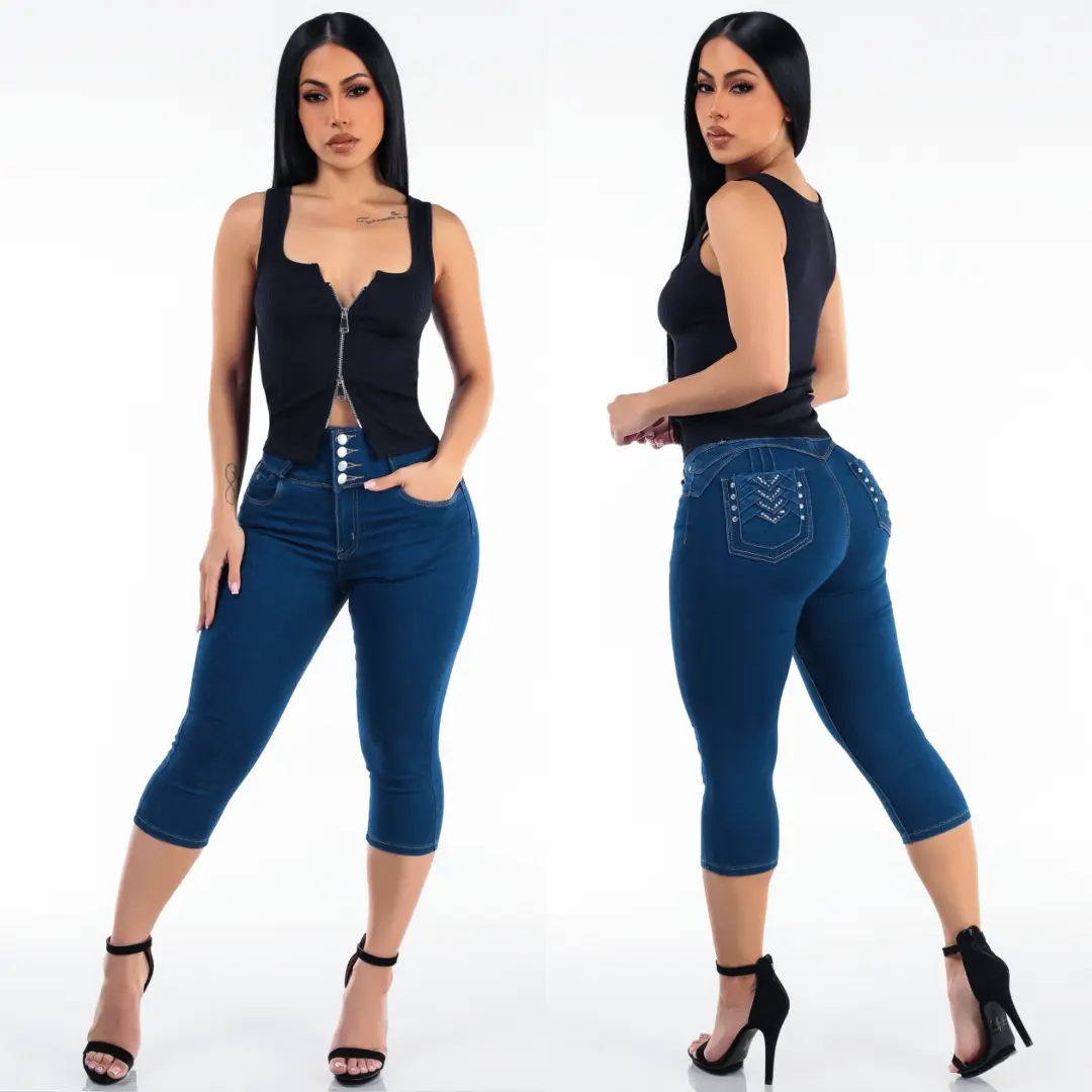 Push Up Super High Waisted Stretch Indigo Denim Capris