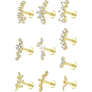 YADOCA 16G Flat Back Earrings for Women Stainless Steel Internally Threaded Cartilage Stud Earrings Butterfly CZ Flatback Stud Earring Tragus Helix Body Piercing Jewelry