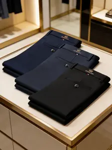 Three-Pack Men's New Loose Straight-Stretch Dress Pants: Wrinkle-Free & Easy-Care Business Trousers Perfect for Formal & Casual Occasions. Stylish, Versatile Comfort for Work, Weekends, Office, Travel, and Golf.