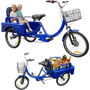 Adult Tricycle, 20 Inch 3-Wheel Bikes Carrying Passengers and Cargo, Trike for Adults with Front Baskets for Women, Seniors, Men, Low Step-Through Cruiser Bike for Cycling, Picnic, Outing