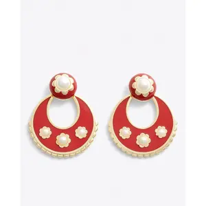 Enamel and Pearl Doorknocker Earrings