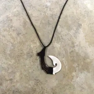 Adjustable Wood/Bone Carved Hook Black Necklace