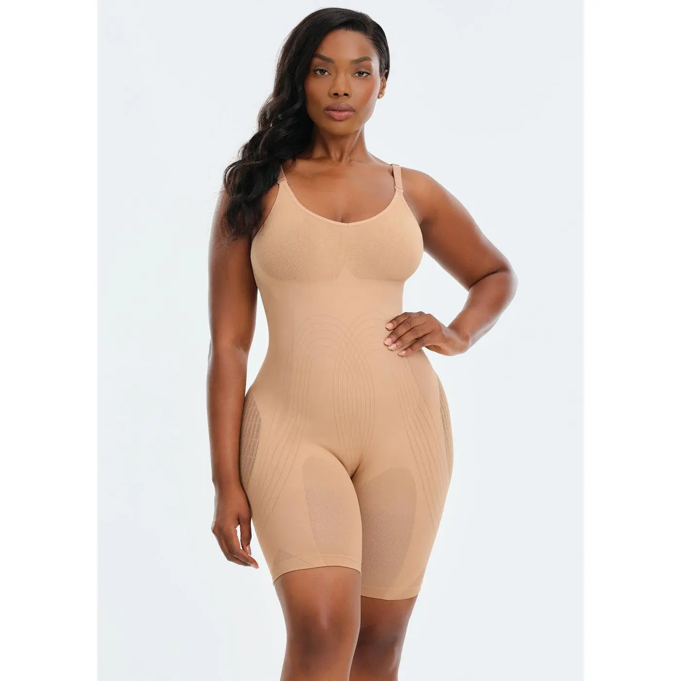 She's Waisted Women's PowerMesh Sculpting Bodysuit Shorts, Seamless Compression Nylon Garment, Breathable Underwear