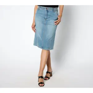 LOGO by Lori Goldstein Regular Knee Length Denim Skirt