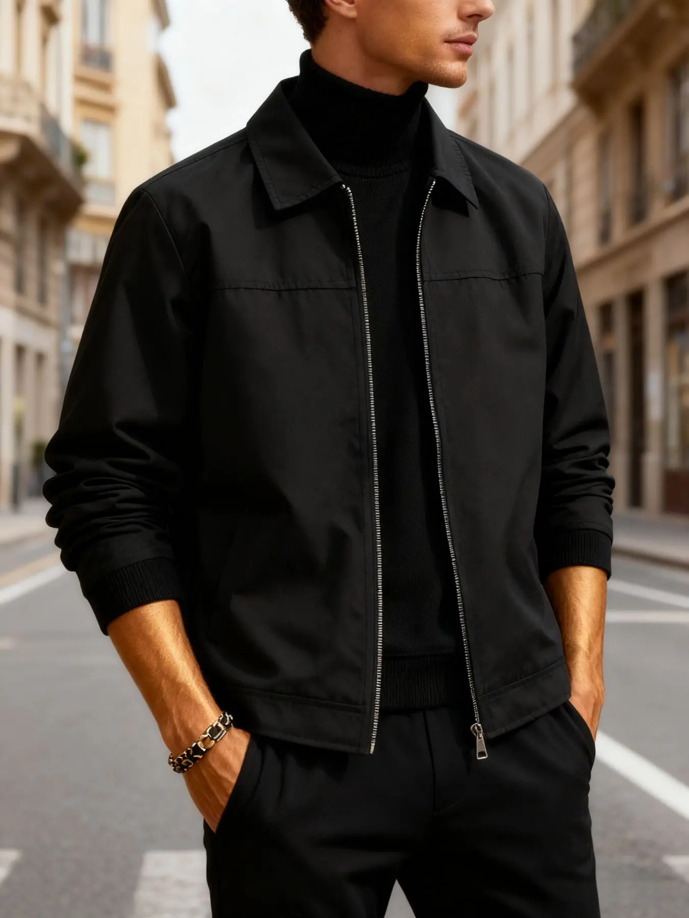 Men's Spring Summer Casual Jacket, Lightweight Business Outerwear, Zip Closure, Lapel Design, 100% Polyester, Daily Wear