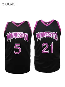 Men's Minnesota Throwback Retro Basketball Jersey #5 & #21 Vintage Black Purple Embroidered Mesh Breathable Sports Jerseys, Classic 90s Shirts for Game Day, Casual Wear & Gifts
