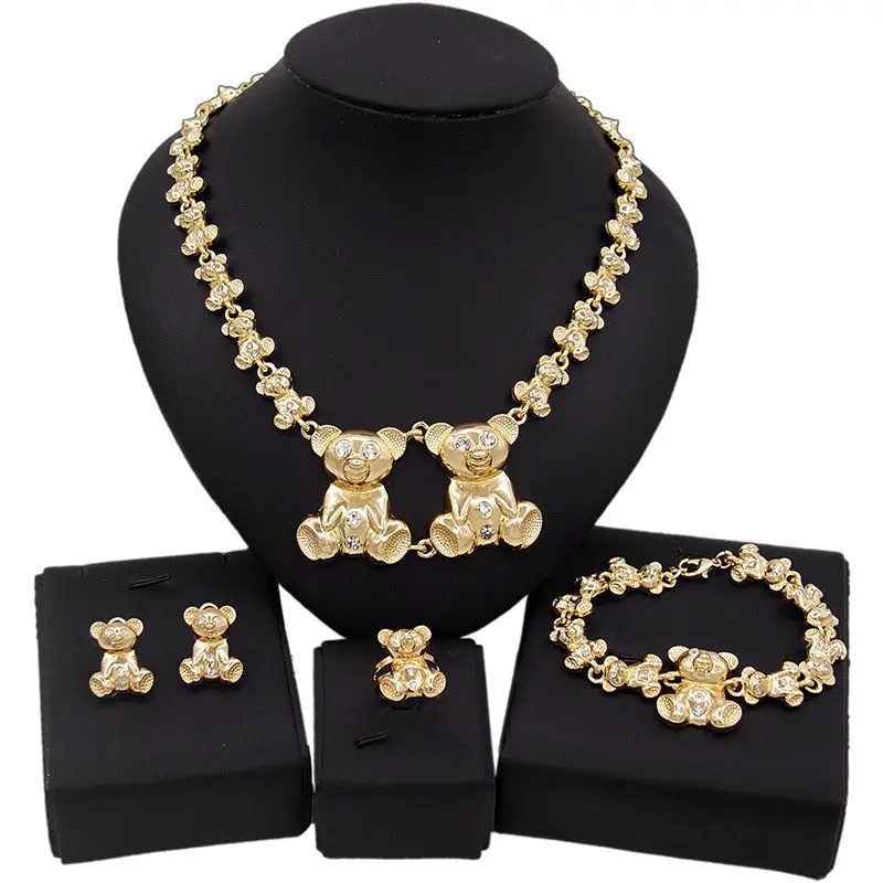 HUGS & KISSES Gold-Plated Double Bears Earrings Set - #55 Fashion Costume Glamour Jewelry Set, Glamour Set
