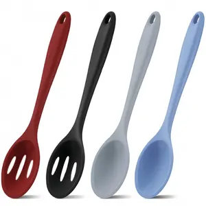 4 Pieces Silicone Cooking Spoons Heat Resistant Kitchen Spoons for Mixing, Serving and Stirring Upgrade Large Non Stick Basting Utensils, Dishwasher Safe