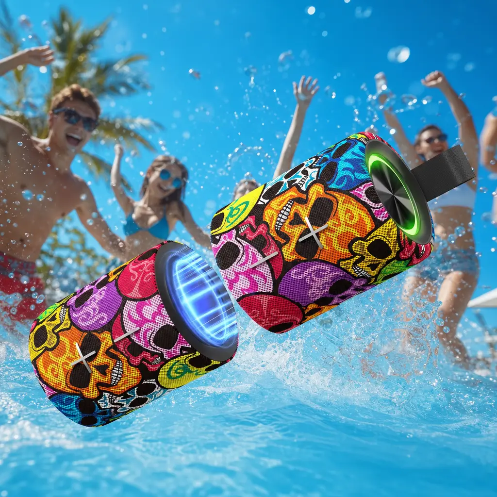 Bluetooth Speaker, Portable Wireless Speaker with Colorful Skull Design, Stereo Bass & IPX5 Water Resistant, 12H Playtime,TWS Outdoor Party Speaker,Cool Halloween Christmas Gift for Men Women