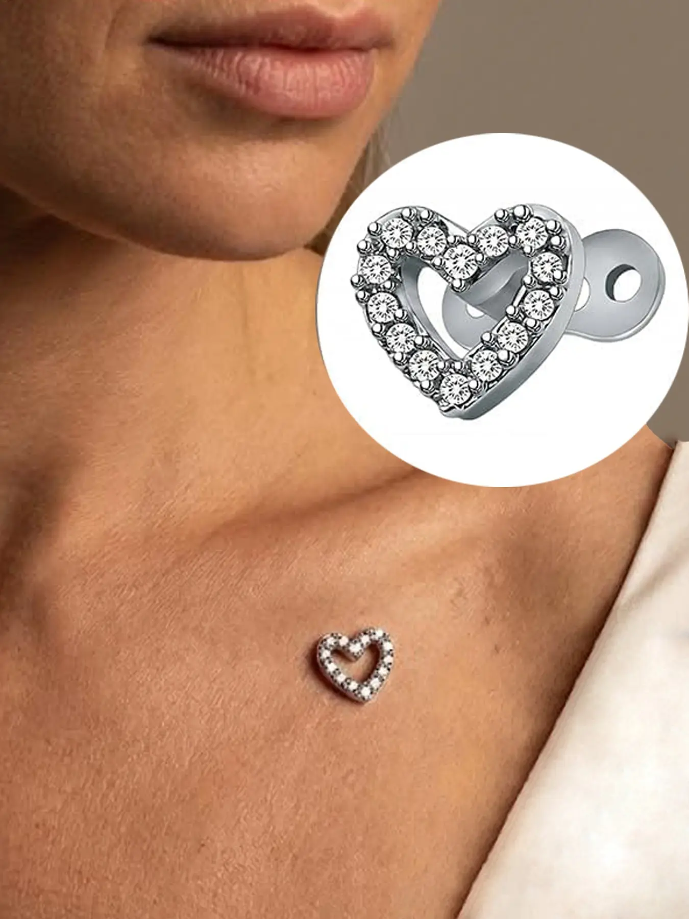 Dermal Anchor Tops and Base 14G Heart Cubic Zirconia Cz Bling Hypoallergenic Microdermals 316L Surgical Steel Piercing Jewelry for Women Men Internally Threaded Studs Body Piercings Jewelry Gift for Women Heart Design Unisex Accessory