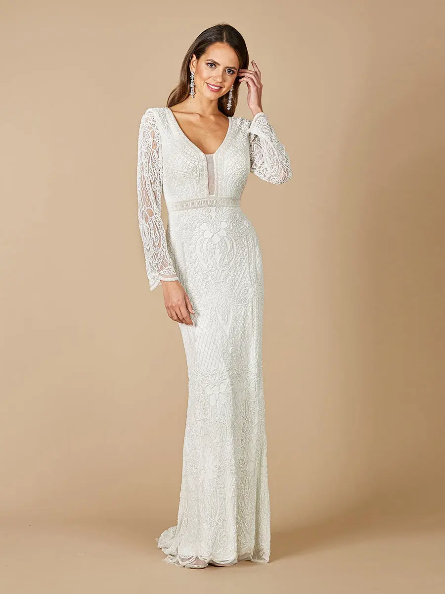 Lara Flora Beaded Long Sleeve Wedding Gown