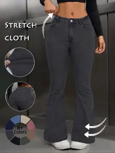 GILIPUR Y2K Women's High Waist Flare Leg Jeans, Casual Button Fly Pocket Design Bell Bottom Denim, Women's Bottoms for Daily Wear Pants, Kardashian Style, 000 Jeans, Fashionable And Versatile Women's Jeans, Suitable For Spring, Summer, Autumn, Fit