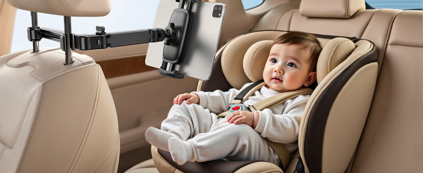 Lamicall Car Headrest Tablet Holder - [3 in 1 Extension Arm] Adjustable Tablet Car Mount for Back Seat, Gifts Road Trip Essentials for Kids, for 4.7-11" Devices