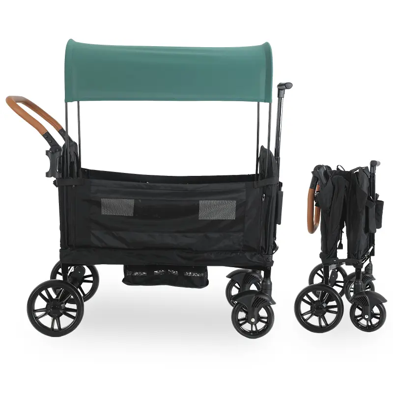 Double Baby Stroller Wagon, Can Contract All-Terrain 2 Seaters Baby Wagon With Canopy, Outdoor Leisure Parent Organizer, Adjustable Handle & Pull Bar For Infants And Toddlers