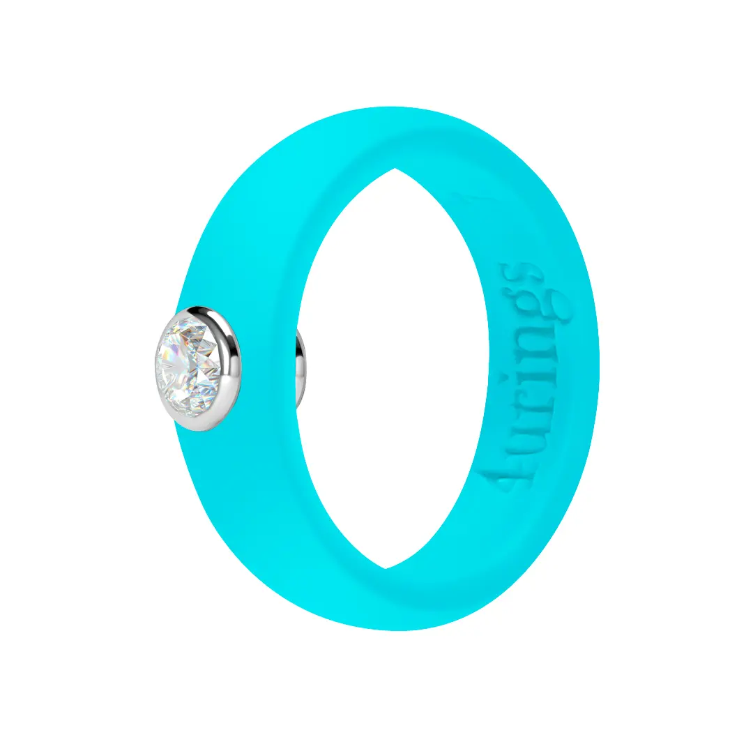 Turquoise Silicone Base Rhinestone Engagement Ring (Sizes 4-12) - Sparkly Wedding Band, Bridal Ring, Hypoallergenic, Comfort Fit for Everyday Wear, Wedding Band Rings