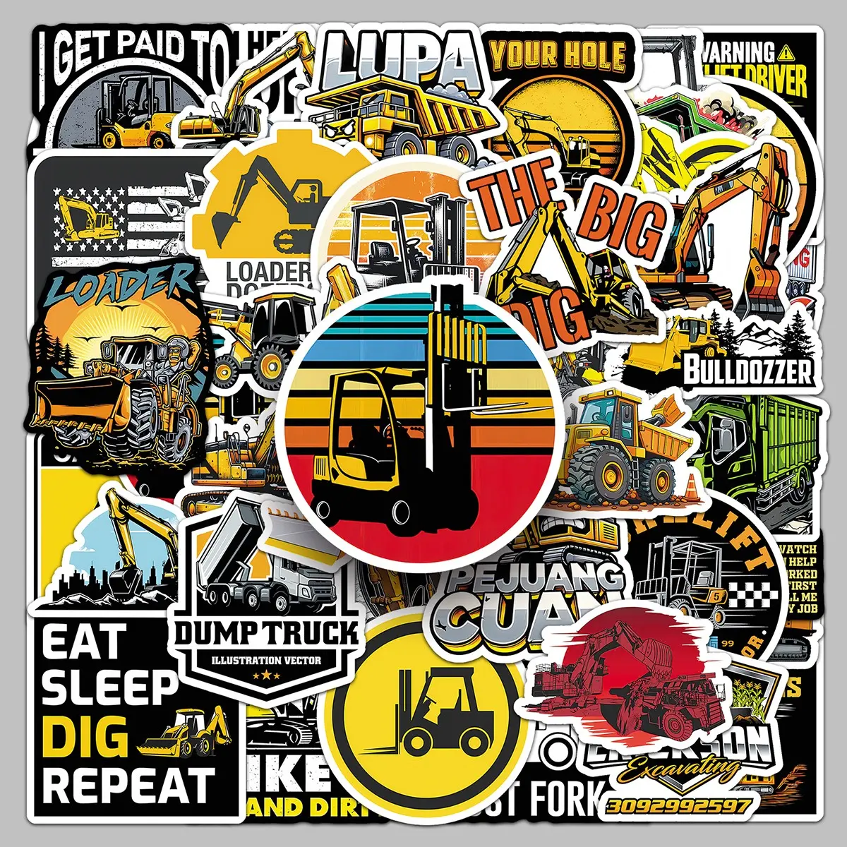 50pieces construction machinery cartoon hard core industrial wind stickers cool trend display cabinet tablet computer decorative stickers Sticker Set Decal Sticker