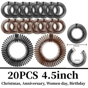 Women's 20 PCS Circular Shape Flexible Headbands, Plastic Stretch Comb Headbands with Teeth, 1 Size Fits Most for Sports & Outdoor Activities, Flexible Headband tiktokshopspringglowup