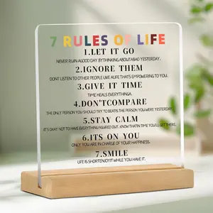 Letter Pattern Acrylic Plaque with Wooden Stand, 1 Count Motivational Desktop Ornament, Inspirational Gift for Women, Home Decor, Wood Sign