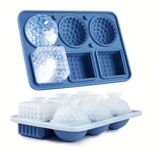 Large Silicone Cube of Ice Tray, Featuring 3 Big Crystal Cubes And 3 Spherical Golf Ice Molds, Includes a Funnel for Easy Filling, with 6 Fun-Shaped Molds