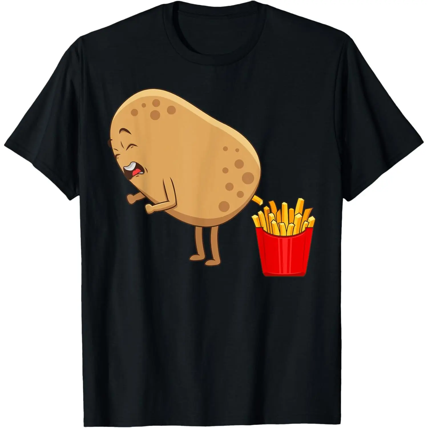 Streetwear T-shirt with Funny French Fries Graphic, Soft 100% Cotton Unisex Top, Breathable Short Sleeve for Casual Wear, Tshirt, Shortsleeve, Menswear, Round Neck, Tee