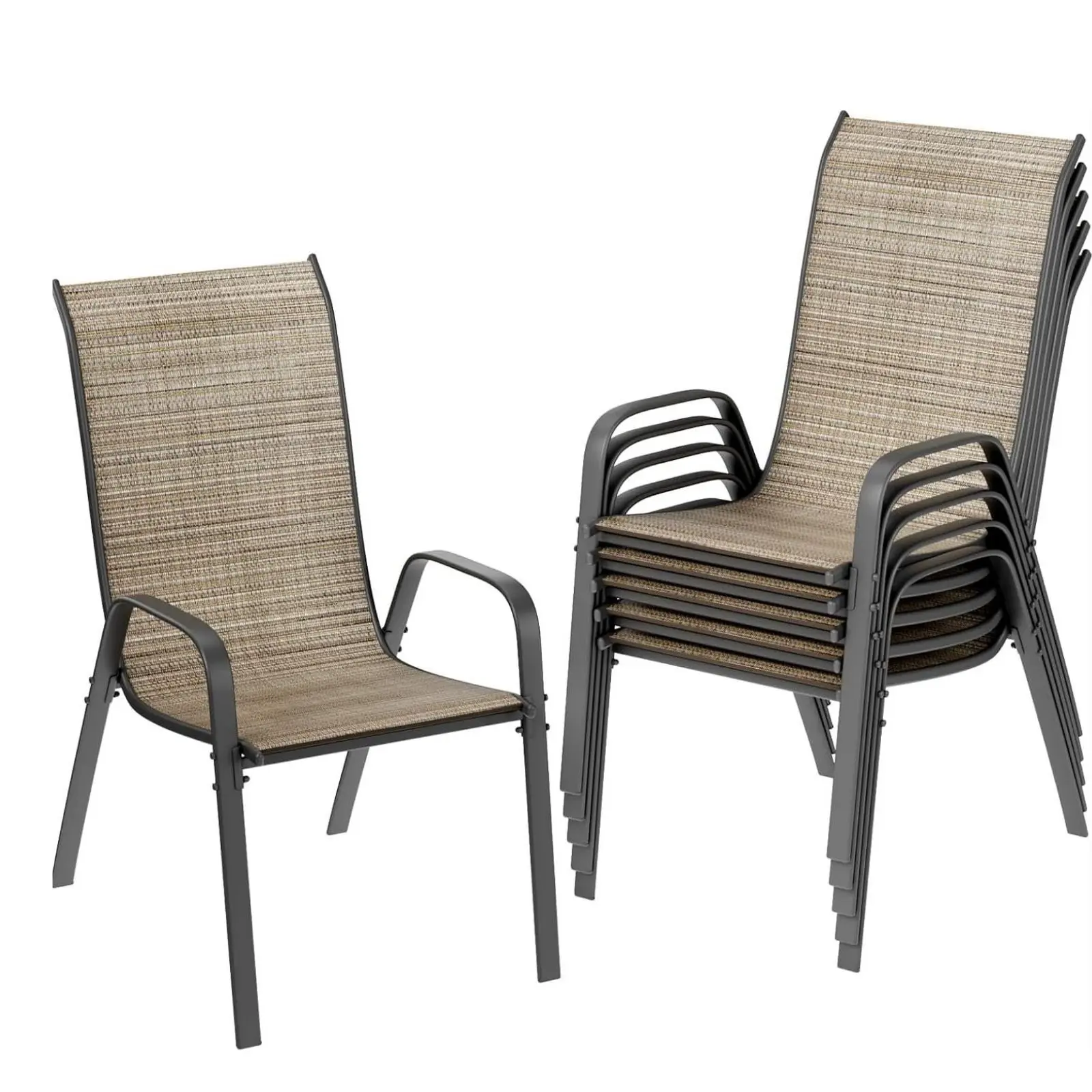 MAMIZO 6 Pcs Patio Dining Chairs, Stackable All Weather resistant furniture Teslin Chair, Heavy Duty Outdoor Breathable Chairs Set, w/Armrests, Upgraded beach lounge Chair FeetW/Strenthened Iron Spacers, 330 LBS balcony garden【tiktokshopsummersale】 homede