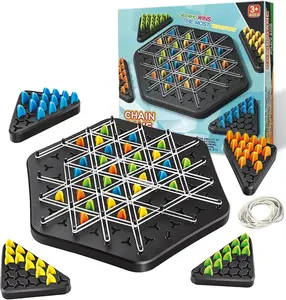 Chain Triangle Chess Game, Rubber Band Chess Board Tabletop Game, Family Puzzle Tabletop Game for Kids and Adults for 2 to 4 Players