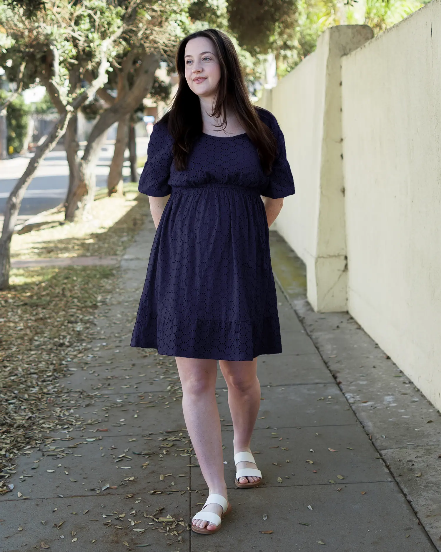 Dahlia Eyelet Maternity & Nursing Dress | Navy
