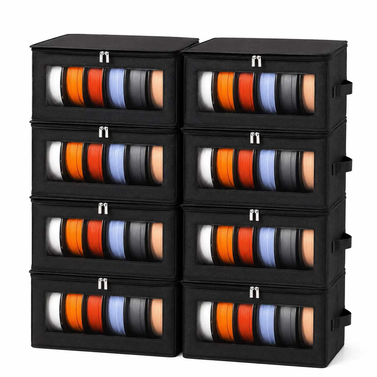 UNIQDESIGN 3D Printer Filament Storage Box 8-Pack - Travel Organizer Containers with Desiccants, Holds Up to 36 Rolls, 4D Printing Accessories Holder Rack