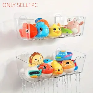 Transparent Bathtub Toy Storage Organizer with Drain Hole, Durable Plastic Bath Rack, Quick Dry and Easy Clean Shower Box, Wall Mounted Design, Bathroom Organizer, Playroom Kidsroom Organizer, Waterproof Organiser