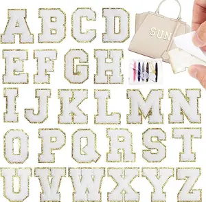 Self-Adhesive Chenille Letters Patches: 26PCS White Letter Patches Stickers Varsity Letter Patches Stick on Backpacks Hats Repair Preppy Patch