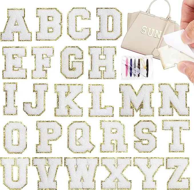 Self-Adhesive Chenille Letters Patches: 26PCS White Letter Patches Stickers Varsity Letter Patches Stick on Backpacks Hats Repair Preppy Patch