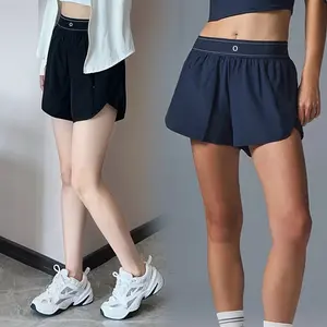 Breathable high-waisted yoga fitness shorts, outdoor running anti-glare sports fake two pairs of capri pants