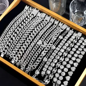 Hip Hop Iced Out Chain Women Men Cuban Bracelet High-Quality Full AAAA+ Rhinestones Miami Cuban Link Chain Bracelets Jewelry