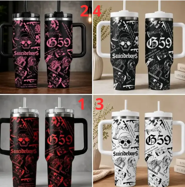 [G59 Hip Hop Collection] G59 Thanks For Sticking Around 40oz Tumbler with Handle & Straw, Grey Day Vintage Rap Stainless Steel Insulated Travel Mug, Punk Skull Graphic Drinkware Gift for Music Fans