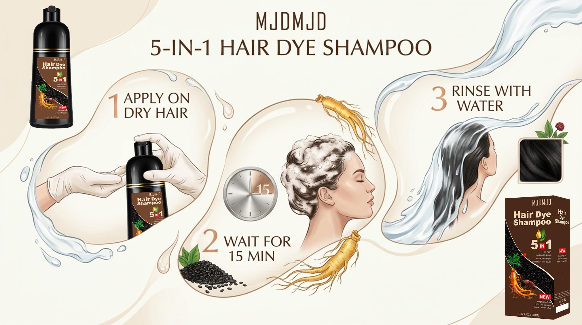 Instant Hair Dye Shampoo 3-in-1 for Gray Coverage, Natural Dark Chocolate Hair Color Shampoo for Women & Men, Colors in Minutes, Gentle Conditioning & Easy At-Home Use, 500ml