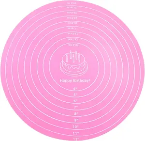 12 Inch Round  Cake Mat,  Baking Mat with Measurement for Cake Turntable & Rolling Dough ()