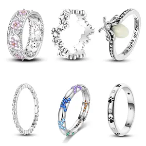 MULA Nature and Animal Theme Ring | S925 Silver-plated Paw Print, Floral and Butterfly Design | Colorful Zirconia Accents | Perfect Gift for Women, Pets and Nature Lovers Unique Jewelry